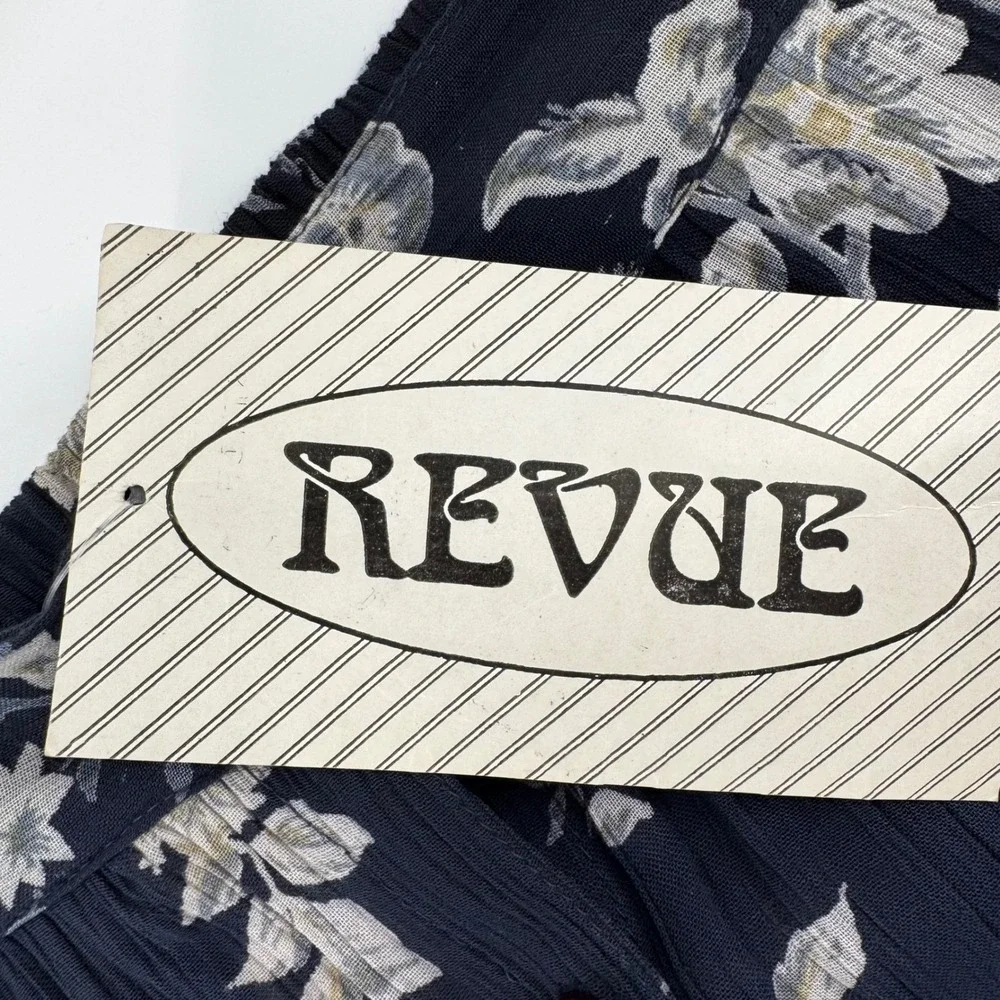 NWT Revue Womens Navy Floral Rayon Button Front Crinkle Maxi Skirt Sz M Boho Vtg